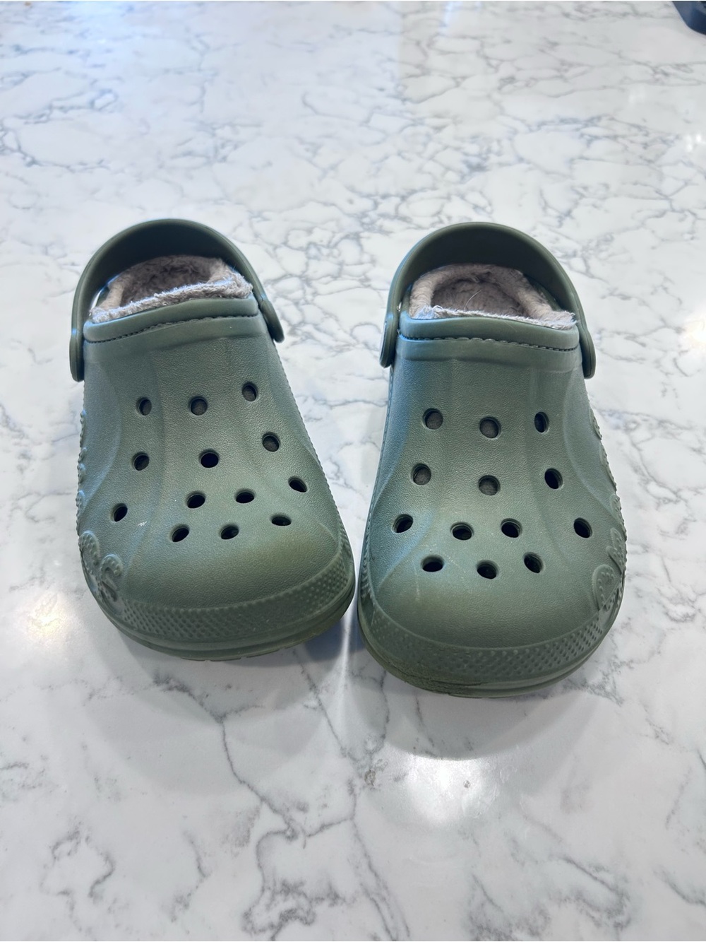 Crocs Dark Green Lined Slip On Clogs Kids Size 1